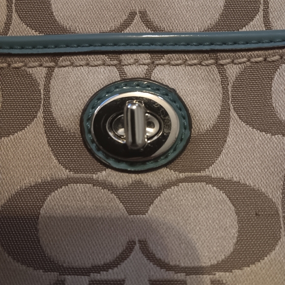 Coach Gray and Teal Wristlet Or Clutch - Picture 2 of 12